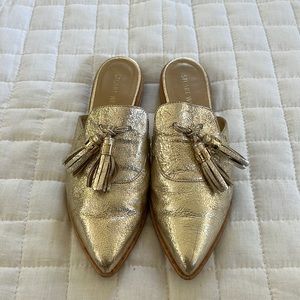 Stuart Weitzman Gold Cava Foil Nappa Mules, Size 7